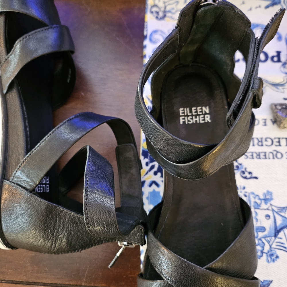 Eileen Fisher Black Leather Sandals